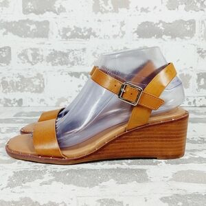 Steve Madden Ares Brown Faux Leather Thick Strap Wedge Sandals